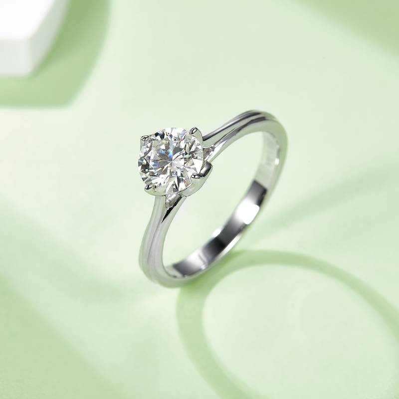 直臂莲花S925银镀白金MoissaniteWomen's Ring1ctD级